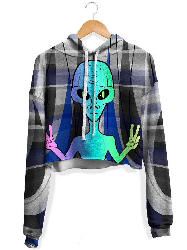 Women's mock - neck sweatshirt made of moisture - wicking material for fitness useAlien Arrival Fleece Crop Hoodie