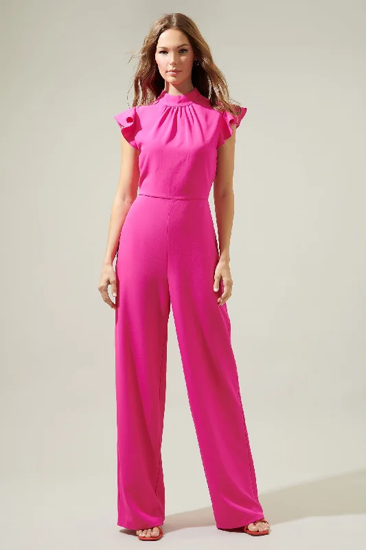Women jumpsuits with pom - pom trims for a playful and festive lookArabella Mock Neck Wide Leg Jumpsuit Women jumpsuits with pom - pom trims for a playful and festive lookArabella Mock Neck Wide Leg Jumpsuit