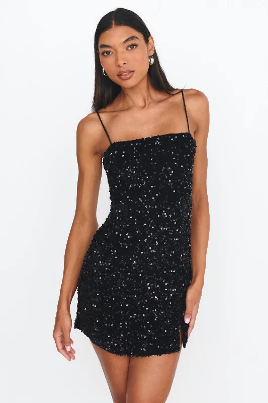 Plus Size Women Dress with a Flattering A - Line Cut for Comfort and StyleAtlanta Square Neckline Sequin Dress Black Plus Size Women Dress with a Flattering A - Line Cut for Comfort and StyleAtlanta Square Neckline Sequin Dress Black