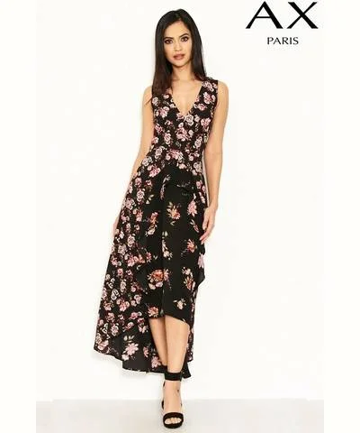 Black Floral Frill Dress