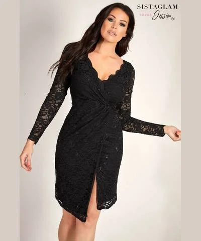 Black Sequin Wrap Dress