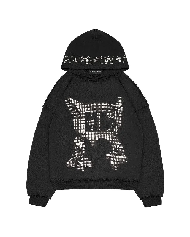 Women's long - sleeve cropped sweatshirt with ribbed cuffs for a snug fitBlack Studded Censored Hoodie Women's long - sleeve cropped sweatshirt with ribbed cuffs for a snug fitBlack Studded Censored Hoodie