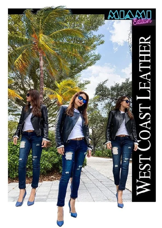 Women's cropped leather jackets with silver zippers for a punk - inspired outfitAsymmetric Zip Leather Jacket with Small Racer Collar Women's cropped leather jackets with silver zippers for a punk - inspired outfitAsymmetric Zip Leather Jacket with Small Racer Collar