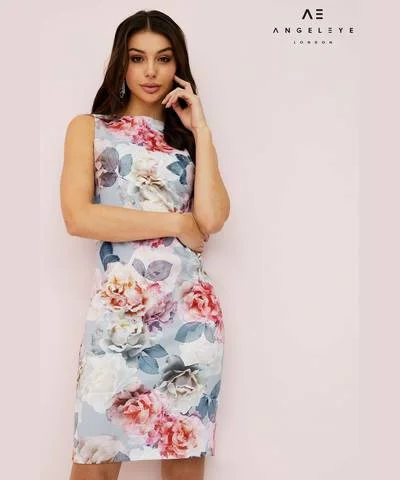 Blue Floral Bodycon Dress