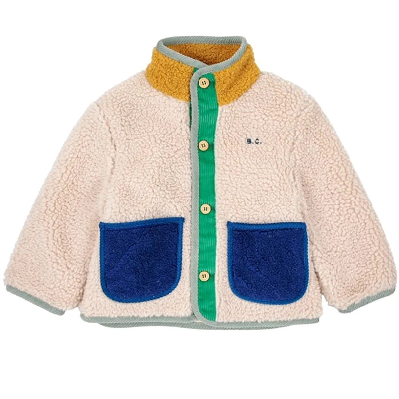 Women's faux fur - trimmed denim jackets for a trendy and cozy styleBobo Choses Beige Color Block Sheepskin Jacket Women's faux fur - trimmed denim jackets for a trendy and cozy styleBobo Choses Beige Color Block Sheepskin Jacket