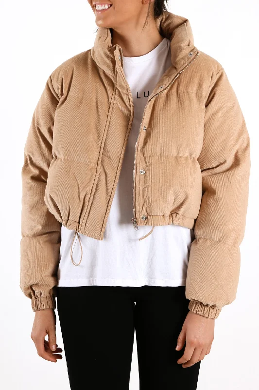 Women's long - length wool blend jackets for a warm and stylish winter lookBrodie Crop Cord Puffer Deep Sand Women's long - length wool blend jackets for a warm and stylish winter lookBrodie Crop Cord Puffer Deep Sand