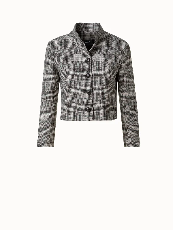 Women's trench coats with a removable belt for customizable stylingCashmere Short Jacket with Prince of Wales Check Women's trench coats with a removable belt for customizable stylingCashmere Short Jacket with Prince of Wales Check