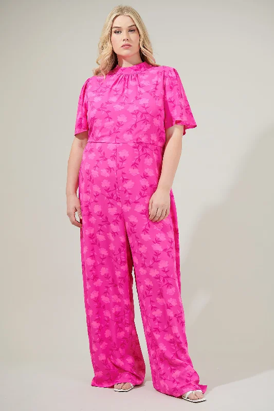 Women jumpsuits with ribbed textures for a unique and textured appearanceClever Floral Mock Neck Wide Leg Jumpsuit Curve Women jumpsuits with ribbed textures for a unique and textured appearanceClever Floral Mock Neck Wide Leg Jumpsuit Curve