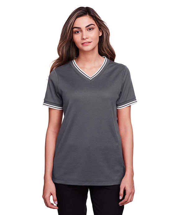 DG20CW - Devon & Jones CrownLux Performance® Ladies Plaited Tipped V-Neck Top | Graphite/White