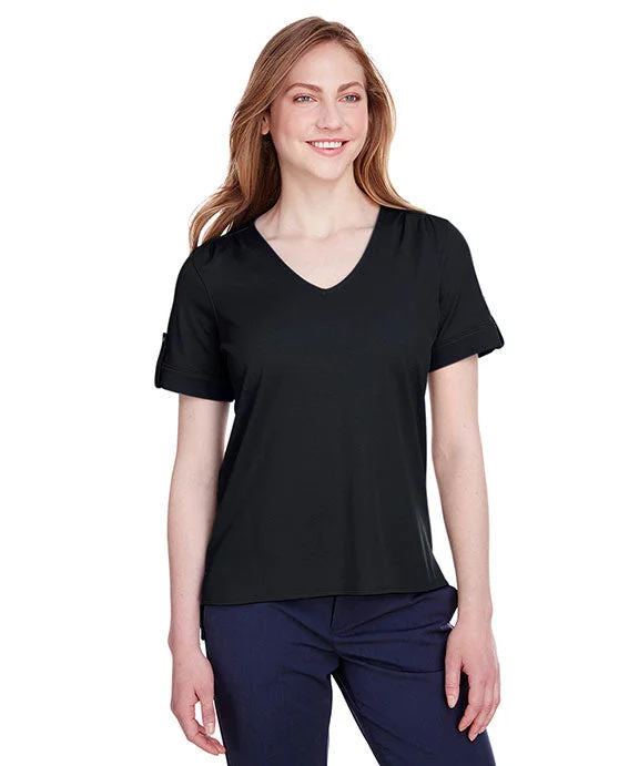 DG20WB - Devon & Jones Ladies CrownLux Performance™ Plaited Rolled-Sleeve Top | Black