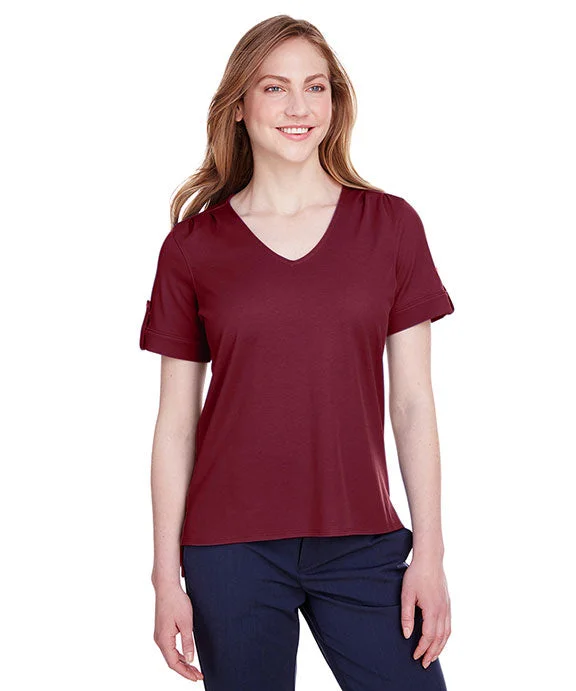 DG20WB - Devon & Jones Ladies CrownLux Performance™ Plaited Rolled-Sleeve Top | Burgundy