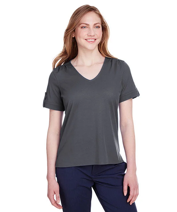 DG20WB - Devon & Jones Ladies CrownLux Performance™ Plaited Rolled-Sleeve Top | Graphite