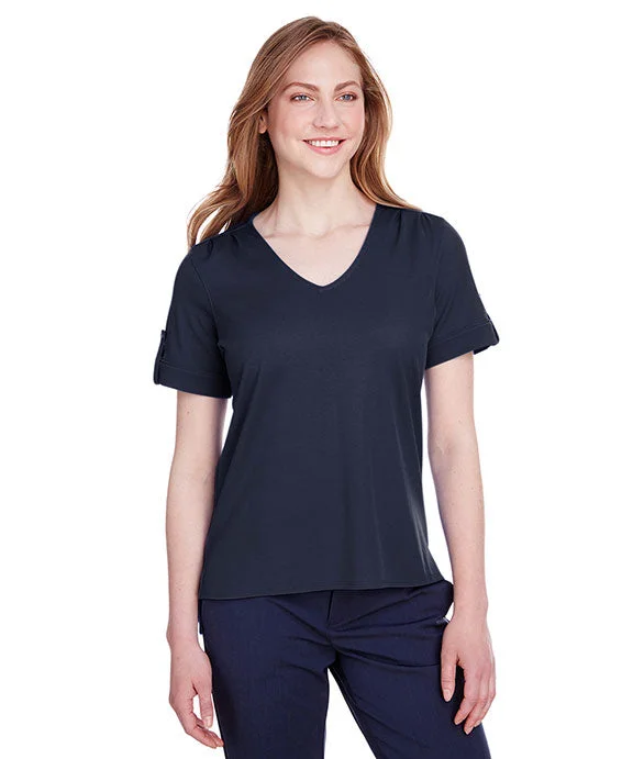 DG20WB - Devon & Jones Ladies CrownLux Performance™ Plaited Rolled-Sleeve Top | Navy