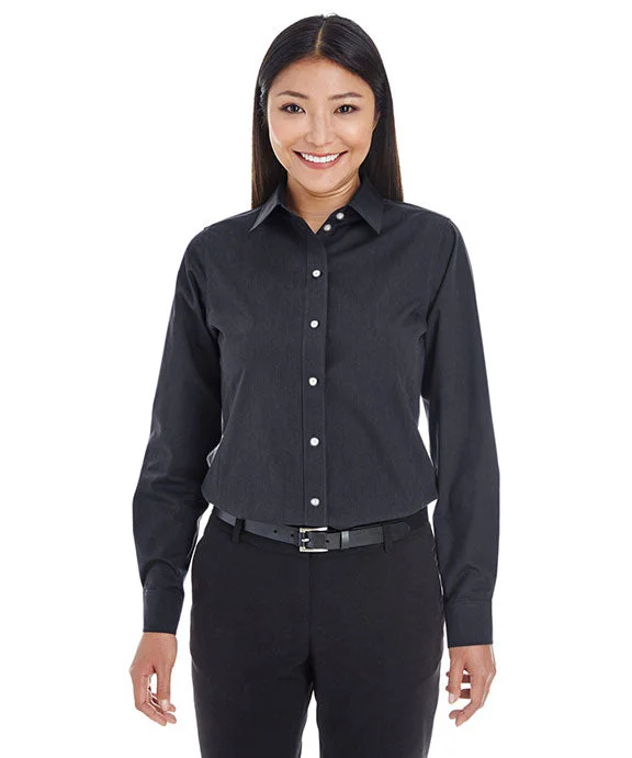 DG534W - Devon & Jones Ladies Crown Woven Collection™ Striped Shirt | Black/Graphite