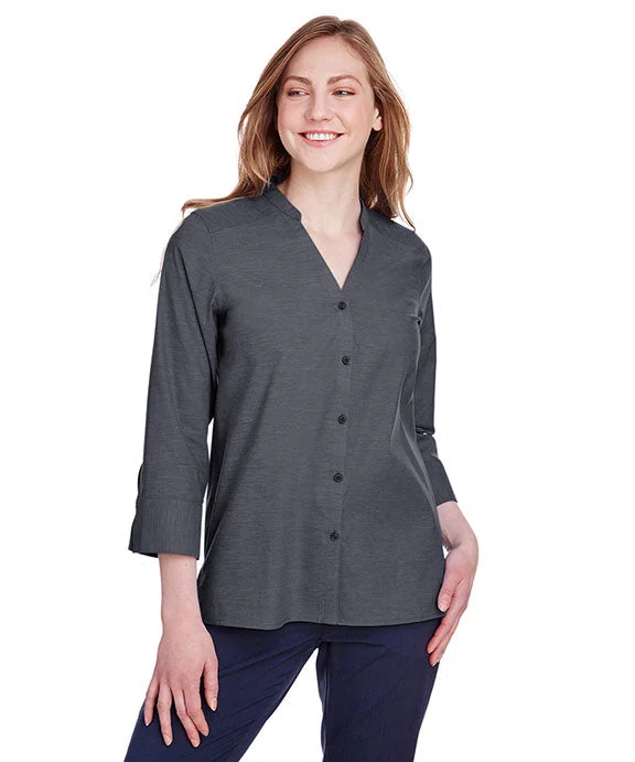 DG562W - Devon & Jones Ladies Crown Collection™ Stretch Pinpoint Chambray 3/4 Sleeve Blouse | Black