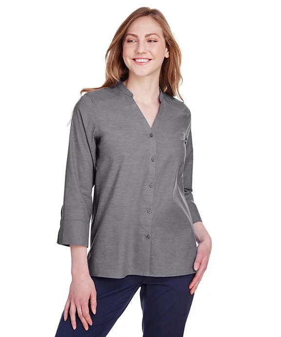 DG562W - Devon & Jones Ladies Crown Collection™ Stretch Pinpoint Chambray 3/4 Sleeve Blouse | Graphite