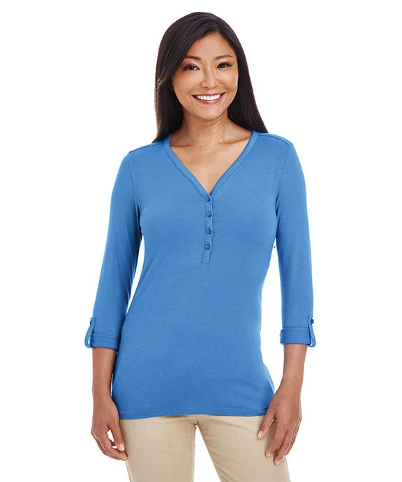 DP186W - Devon & Jones Ladies Perfect Fit™ Y-Placket Convertible Sleeve Knit Top | French Blue