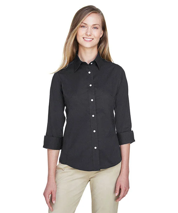 DP625W - Devon & Jones Ladies Perfect Fit™ Three-Quarter Sleeve Stretch Poplin Blouse | Black