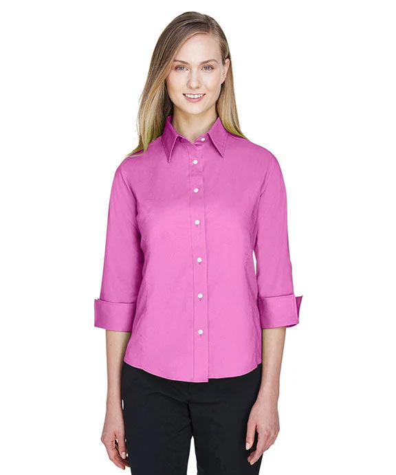 DP625W - Devon & Jones Ladies Perfect Fit™ Three-Quarter Sleeve Stretch Poplin Blouse | Charity Pink