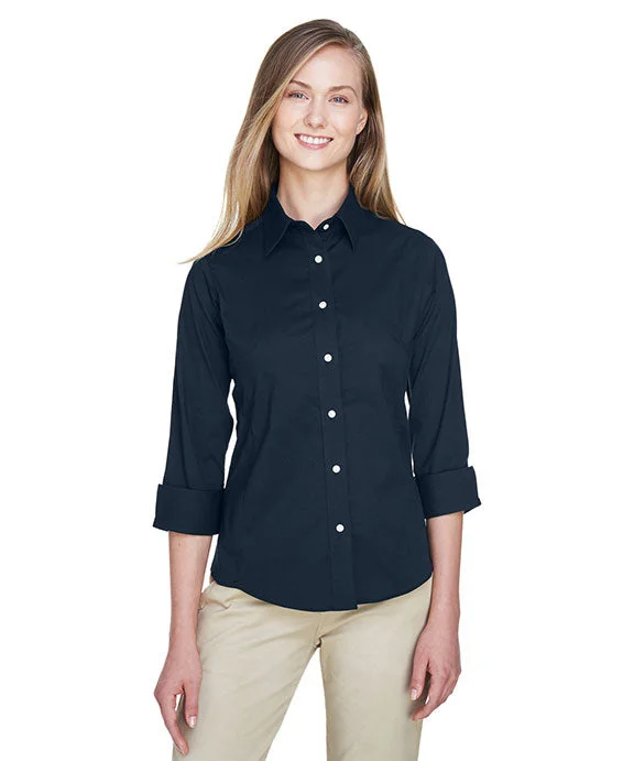 DP625W - Devon & Jones Ladies Perfect Fit™ Three-Quarter Sleeve Stretch Poplin Blouse | Navy