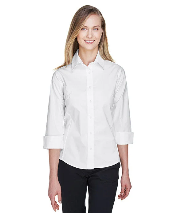 DP625W - Devon & Jones Ladies Perfect Fit™ Three-Quarter Sleeve Stretch Poplin Blouse | White