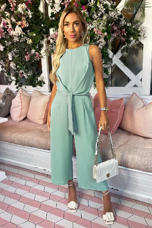 Leather women jumpsuits for a bold and confident appearanceDuck Egg Sleeveless Knot Front Jumpsuit Leather women jumpsuits for a bold and confident appearanceDuck Egg Sleeveless Knot Front Jumpsuit