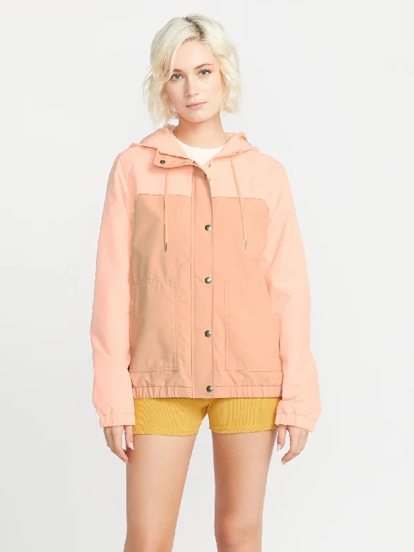 Women's denim jackets with a patchwork design for a bohemian and artsy styleEnemy Stone Jacket - Coral Women's denim jackets with a patchwork design for a bohemian and artsy styleEnemy Stone Jacket - Coral