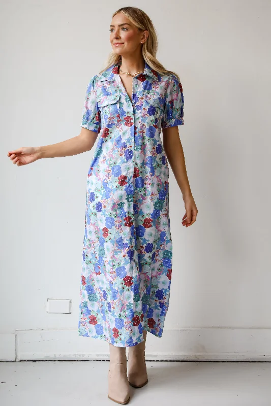 Pleated Women Dress with a Timeless and Elegant TextureFINAL SALE - Favorite RSVP Blue Floral Maxi Dress Pleated Women Dress with a Timeless and Elegant TextureFINAL SALE - Favorite RSVP Blue Floral Maxi Dress