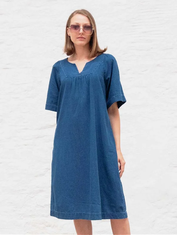 Women jumpsuits with patchwork designs for a unique and creative styleHara Cotton Pull On Dress | Denim Women jumpsuits with patchwork designs for a unique and creative styleHara Cotton Pull On Dress | Denim