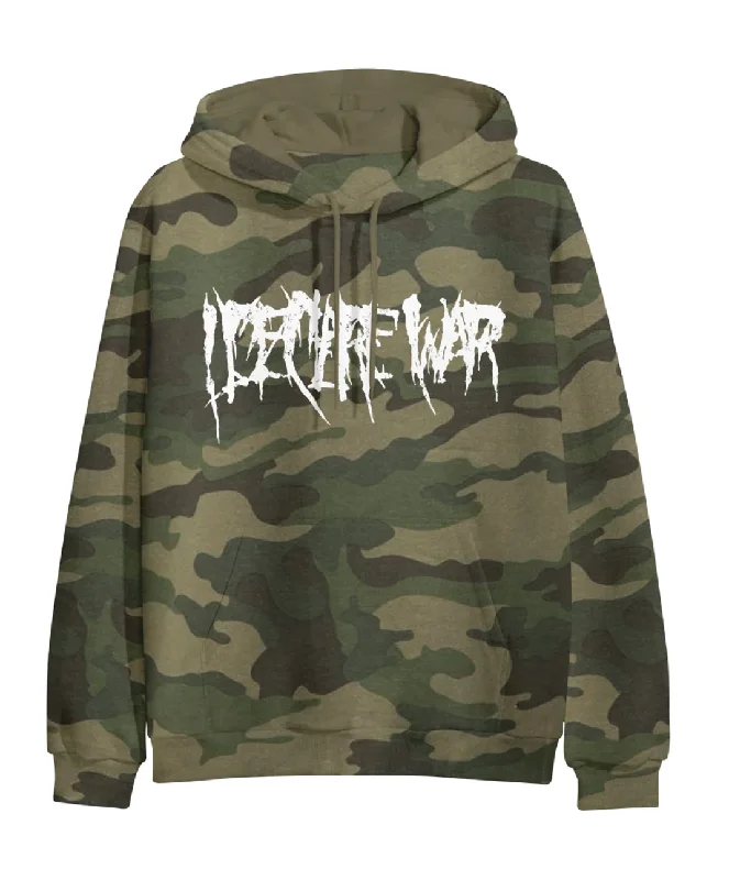 Women's Mock Neck Pullovers in Satin Fabric for EleganceI Declare War "Logo Camo" Pullover Hoodie Women's Mock Neck Pullovers in Satin Fabric for EleganceI Declare War "Logo Camo" Pullover Hoodie