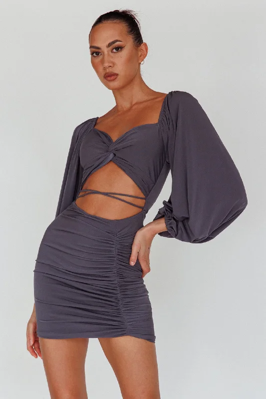 Ball Gown Women Dress with a Full Skirt for a Princess - like LookIn Luck Cut-Out Waist Ruched Mini Dress Charcoal Ball Gown Women Dress with a Full Skirt for a Princess - like LookIn Luck Cut-Out Waist Ruched Mini Dress Charcoal