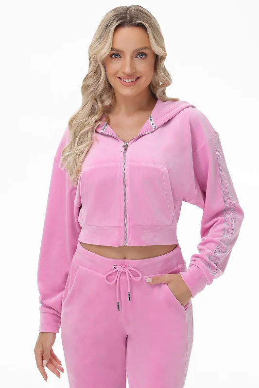 Women's fleece - lined hoodie with thumbholes for warmth in winterVelour Cropped Jacket With Side Bling Women's fleece - lined hoodie with thumbholes for warmth in winterVelour Cropped Jacket With Side Bling
