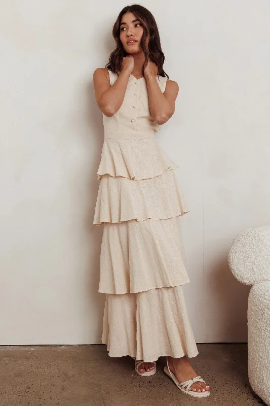 Long - Sleeve Women Dress in Velvet for a Luxurious Winter LookJust Perfect Tiered Ruffle Maxi Dress Oat Long - Sleeve Women Dress in Velvet for a Luxurious Winter LookJust Perfect Tiered Ruffle Maxi Dress Oat