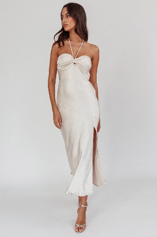 Strapless Women Dress with a Built - in Bra for Comfort and SupportKindred Spirit Strapless Gathered Bust Midi Dress Champagne Strapless Women Dress with a Built - in Bra for Comfort and SupportKindred Spirit Strapless Gathered Bust Midi Dress Champagne