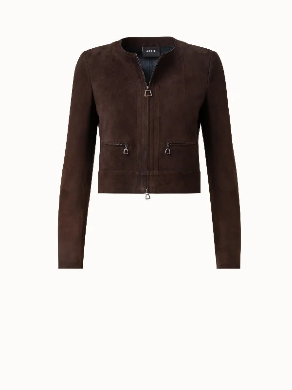 Women's quilted puffer jackets in a cropped silhouette for a modern twistLambskin Suede Short Jacket