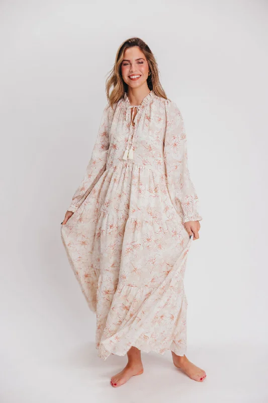 Ball Gown Women Dress with a Full Skirt for a Princess - like LookMallory Long-Sleeved Maxi Dress with Tassel in Terracotta Floral - Bump Friendly - Inclusive Sizing (S-3XL) Ball Gown Women Dress with a Full Skirt for a Princess - like LookMallory Long-Sleeved Maxi Dress with Tassel in Terracotta Floral - Bump Friendly - Inclusive Sizing (S-3XL)
