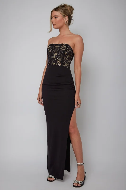 Lace - Embellished Women Dress for an Elegant and Sophisticated AppearanceMaravilla Lace Bodice Maxi Dress Black/Nude Lace - Embellished Women Dress for an Elegant and Sophisticated AppearanceMaravilla Lace Bodice Maxi Dress Black/Nude