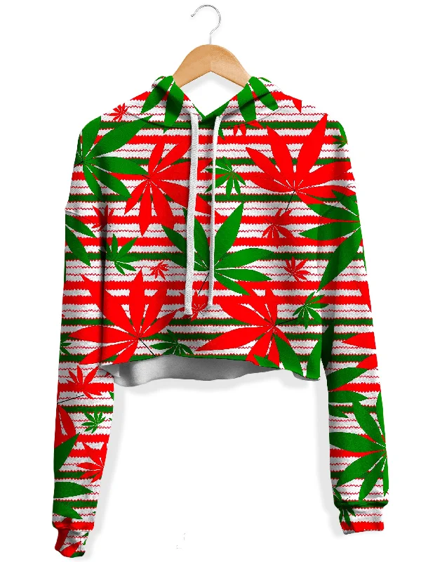 Women's zip - front sweatshirt with contrast stitching for a sporty aestheticMarijuana Christmas Cheer Fleece Crop Hoodie Women's zip - front sweatshirt with contrast stitching for a sporty aestheticMarijuana Christmas Cheer Fleece Crop Hoodie