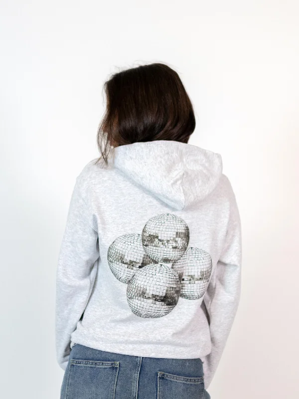 Women's graphic - printed sweatshirt featuring floral patterns for a feminine touchMEGA DISCO KUGLE (sort) HOODIE (rygprint) - GRÅ Women's graphic - printed sweatshirt featuring floral patterns for a feminine touchMEGA DISCO KUGLE (sort) HOODIE (rygprint) - GRÅ