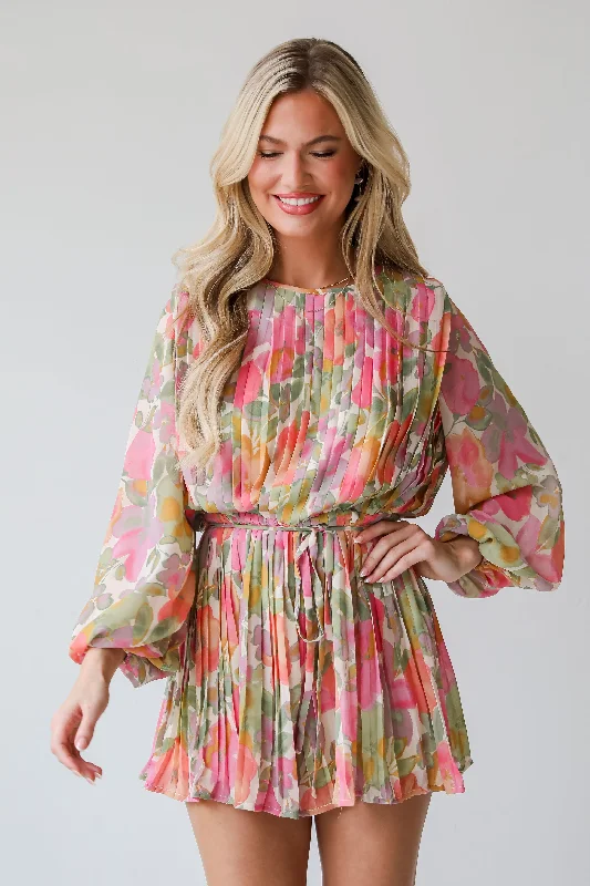Maxi Women Dress with Floral Print for a Bohemian VibeMemorable Charm Pink Floral Pleated Romper Maxi Women Dress with Floral Print for a Bohemian VibeMemorable Charm Pink Floral Pleated Romper