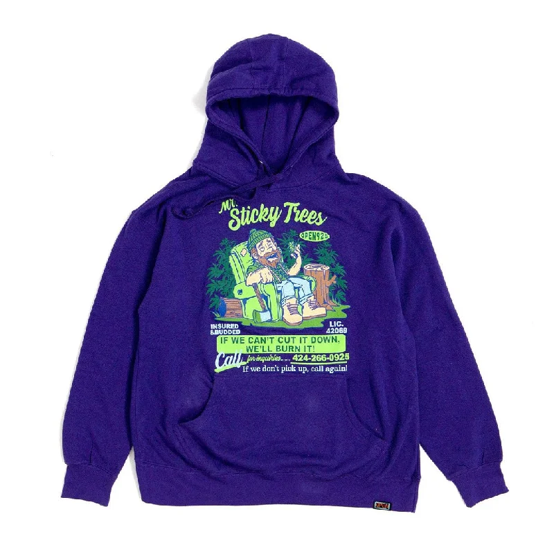 Women's tie - front hoodie in a lightweight fabric for summer layeringMr. Sticky Trees Hoodie Purple Women's tie - front hoodie in a lightweight fabric for summer layeringMr. Sticky Trees Hoodie Purple