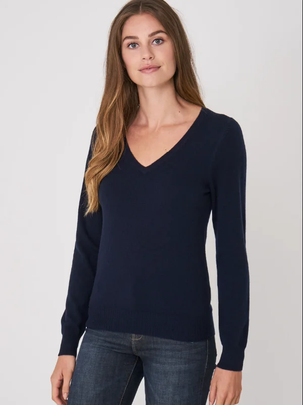 Organic Cashmere V Neck Navy