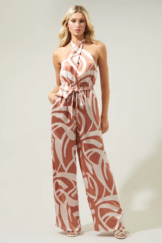 Women jumpsuits with polka - dot patterns for a classic and playful stylePeachy Keen Abstract Villanueva Satin Halter Jumpsuit Women jumpsuits with polka - dot patterns for a classic and playful stylePeachy Keen Abstract Villanueva Satin Halter Jumpsuit