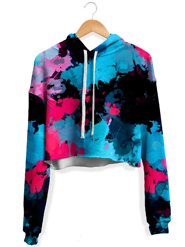 Women's quarter - zip sweatshirt made of organic cotton for eco - conscious fashionPink and Blue Paint Splatter Fleece Crop Hoodie Women's quarter - zip sweatshirt made of organic cotton for eco - conscious fashionPink and Blue Paint Splatter Fleece Crop Hoodie