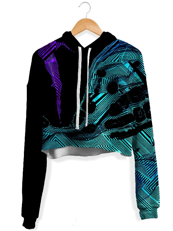 Women's hoodie with a kangaroo pocket and a pom - pom drawstring for added charmPrimordial Flow Purple Fleece Crop Hoodie Women's hoodie with a kangaroo pocket and a pom - pom drawstring for added charmPrimordial Flow Purple Fleece Crop Hoodie