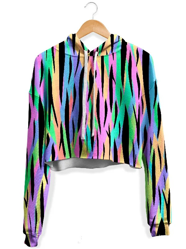 Women's cropped sweatshirt with a lace - trimmed hem for a romantic lookPsychedelic Tiger Stripes Fleece Crop Hoodie Women's cropped sweatshirt with a lace - trimmed hem for a romantic lookPsychedelic Tiger Stripes Fleece Crop Hoodie