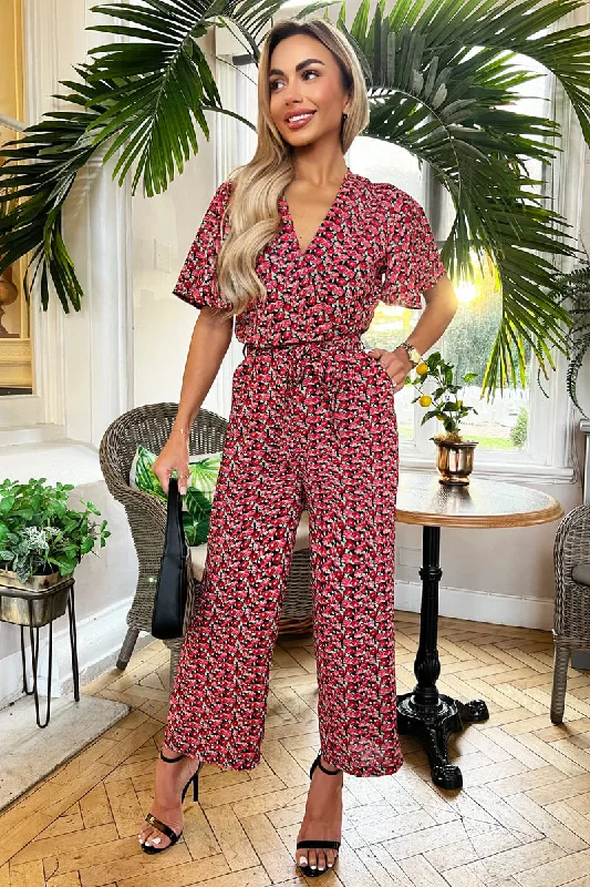 Women jumpsuits with abstract prints for an artistic and unique outfitRed Floral Printed Butterfly Sleeve Belted Jumpsuit Women jumpsuits with abstract prints for an artistic and unique outfitRed Floral Printed Butterfly Sleeve Belted Jumpsuit