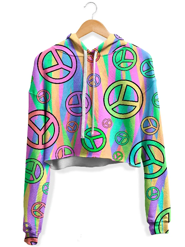 Women's hoodie with a glittery print for a glamorous and sparkly appearanceRetro Peace Symbol Fleece Crop Hoodie Women's hoodie with a glittery print for a glamorous and sparkly appearanceRetro Peace Symbol Fleece Crop Hoodie