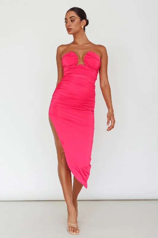 Mermaid - Style Women Dress with a Fitted Silhouette for Special OccasionsRoma U-Neckline Ruched Midi Dress Hot Pink Mermaid - Style Women Dress with a Fitted Silhouette for Special OccasionsRoma U-Neckline Ruched Midi Dress Hot Pink