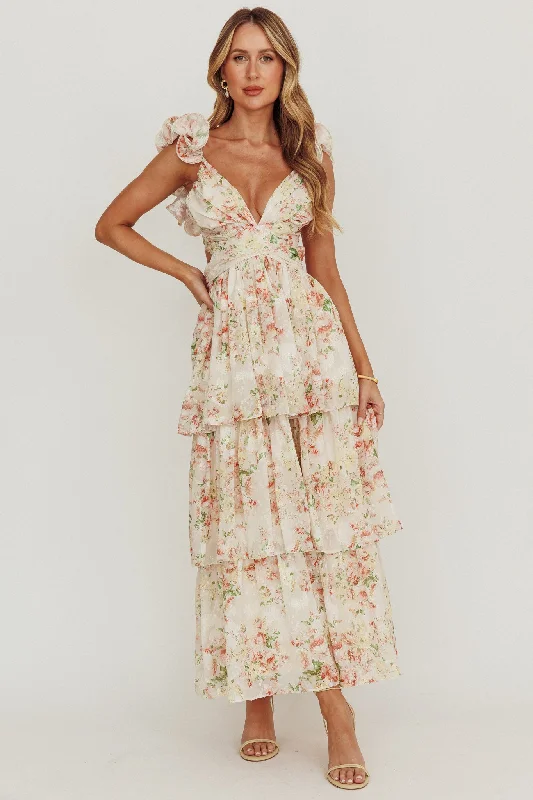 Pleated Women Dress with a Timeless and Elegant TextureRoselle Backless Ruffle Maxi Dress Floral Multi Pleated Women Dress with a Timeless and Elegant TextureRoselle Backless Ruffle Maxi Dress Floral Multi